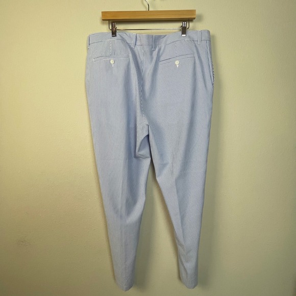 Roundtree & Yorke Performance Pants Men 42x30 Blue White Pinstripe Polyester - Picture 5 of 9